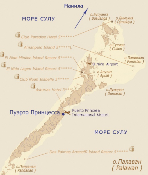Карта острова Палаван, Филиппины