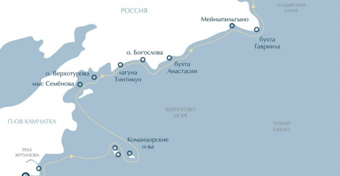 Маршрут экспедиционного люкс-круиза по Командорам до Чукотки